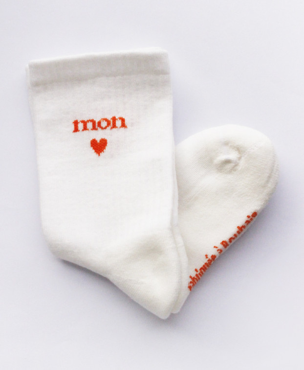 Chaussettes Chris "Mon Cœur" écrue en coton bio