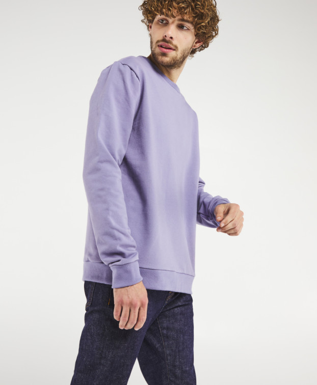 Sweat Hélio en molleton gratté mauve en coton bio