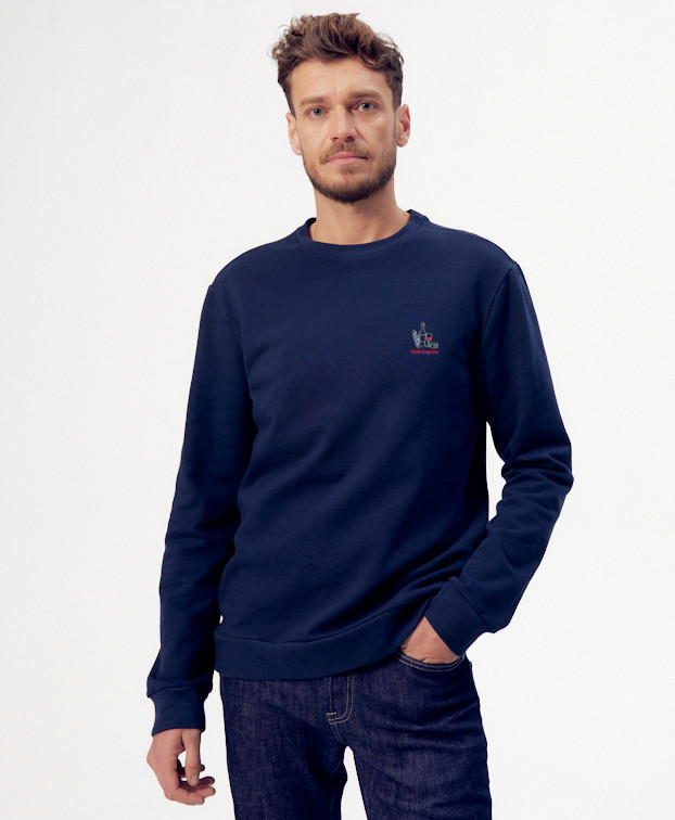 SWEAT BASILE GRATTE BRODE "FRENCH APERO" BLEU MARINE FONCE