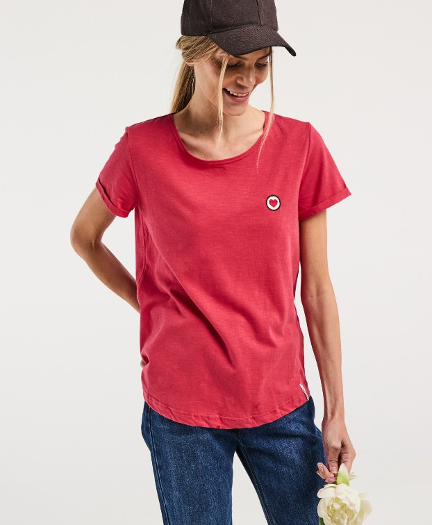 T-shirt Rosita brodé cœur rouge en coton bio - La Gentle Factory